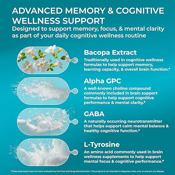 PUREHEALTH RESEARCH Ageless Brain – Memory & Focus Nootropic Supplement (60 Capsules)