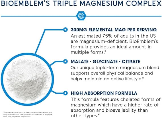 Bio emblem's triple magnesium complex with text and diagram