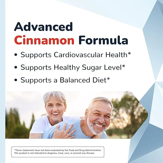 Advertisement for Advanced Cinnamon Formula with a couple outdoors, highlighting health benefits.