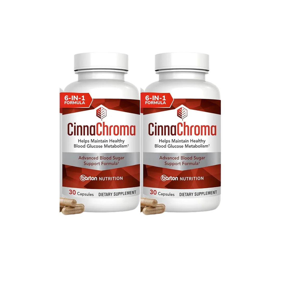 Two bottles of CinnaChrome dietary supplements on a white background