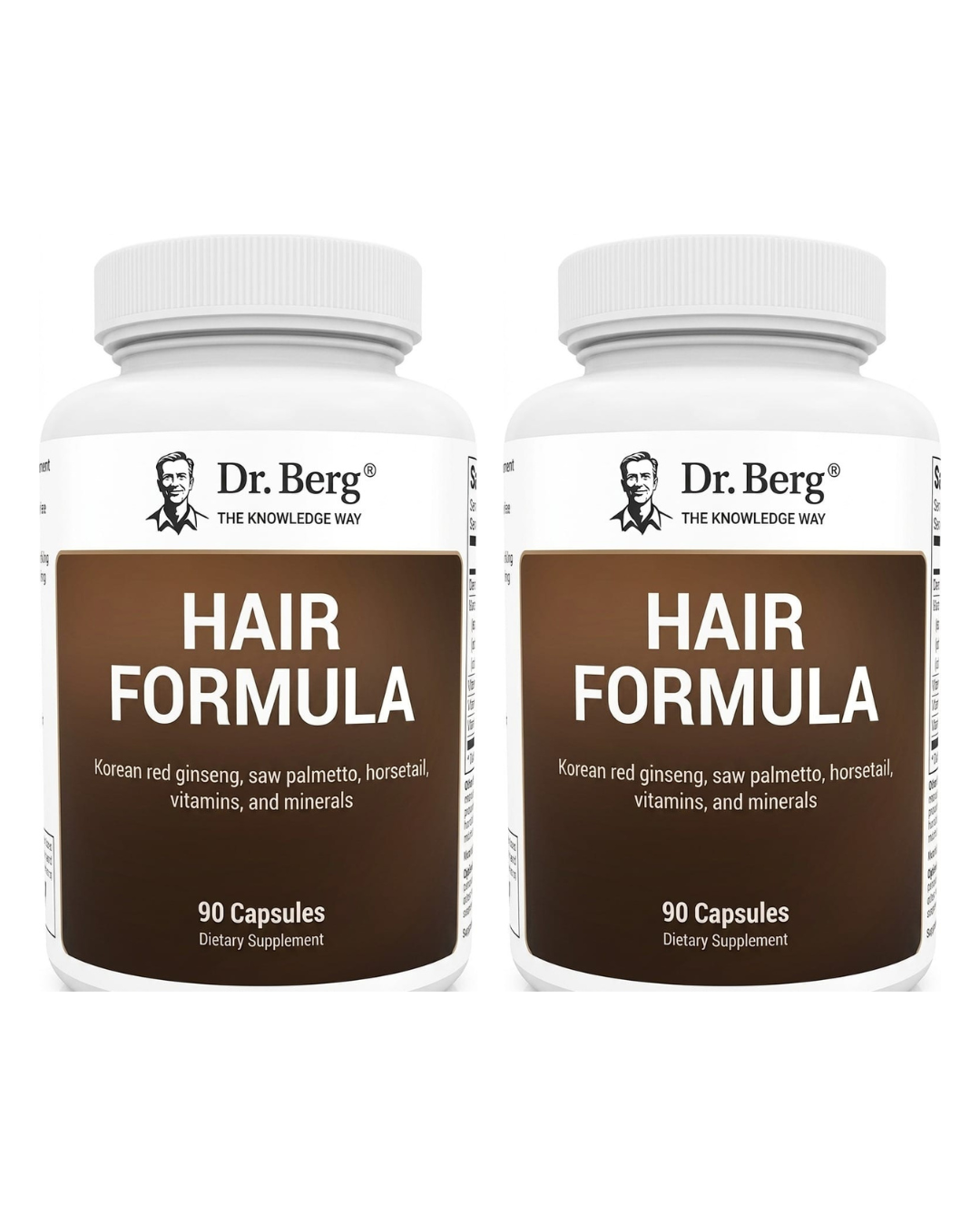 Two bottles of Dr. Berg Hair Formula on a white background