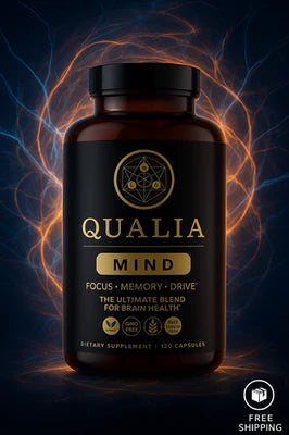 Qualia Mind supplement bottle with mystical background