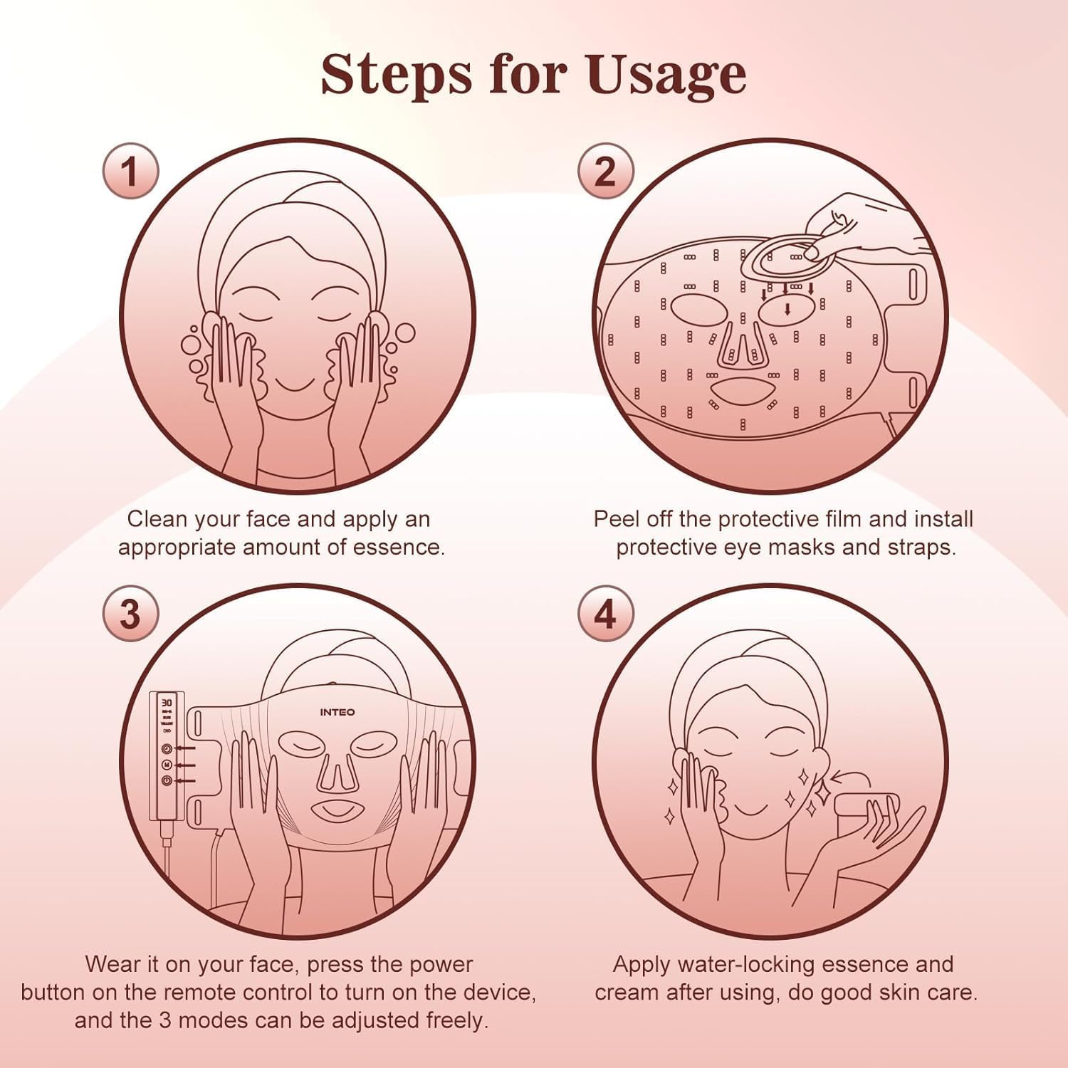 INTEO Red Light Therapy for Face – 3-Mode Portable LED Face Mask - Ephyra