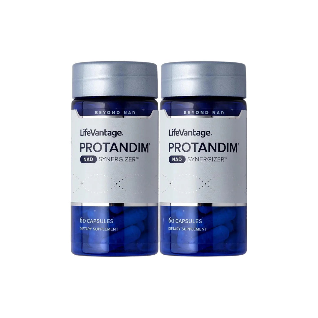 Two bottles of LifeVantage Protandim on a white background