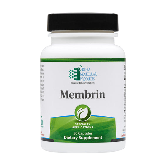 Supplement bottle labeled 'Membrin' by Ortho Molecular Products on a white background
