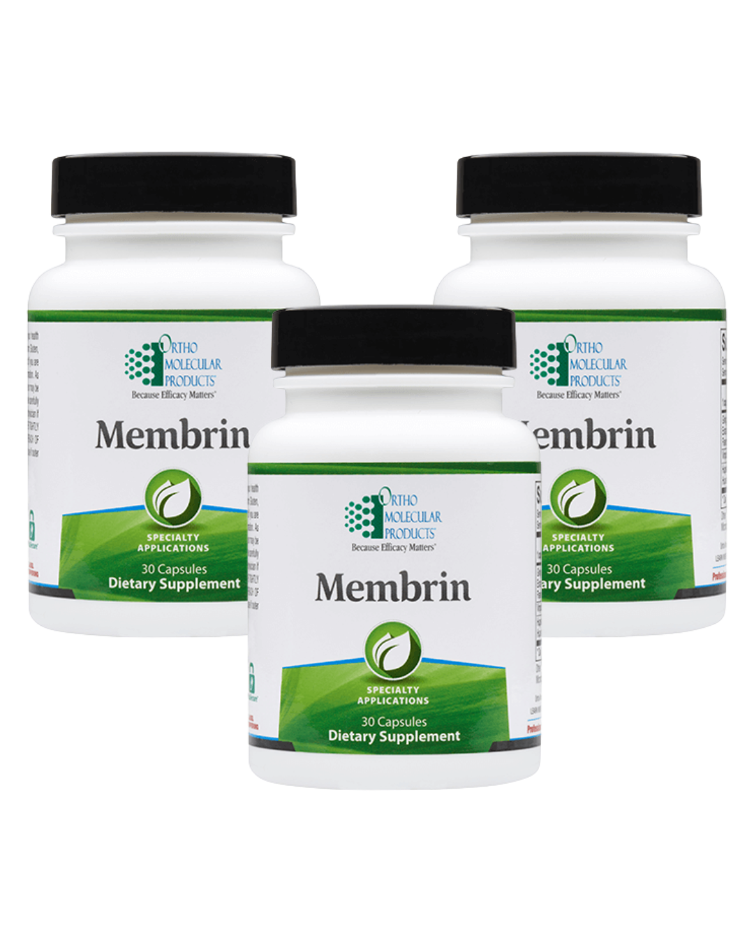 Three bottles of Membrin dietary supplements on a white background