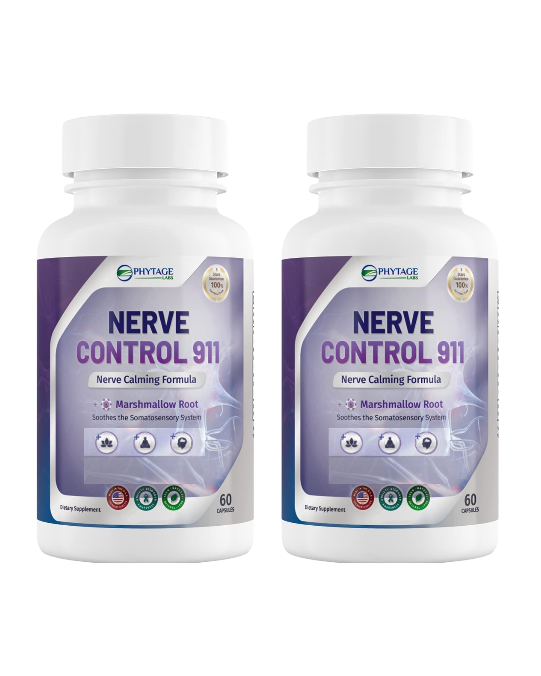 Two bottles of Nerve Control 911 supplement on a white background