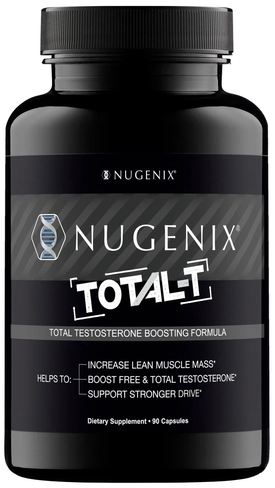 Nugenix Total testosterone boosting formula supplement bottle on a white background