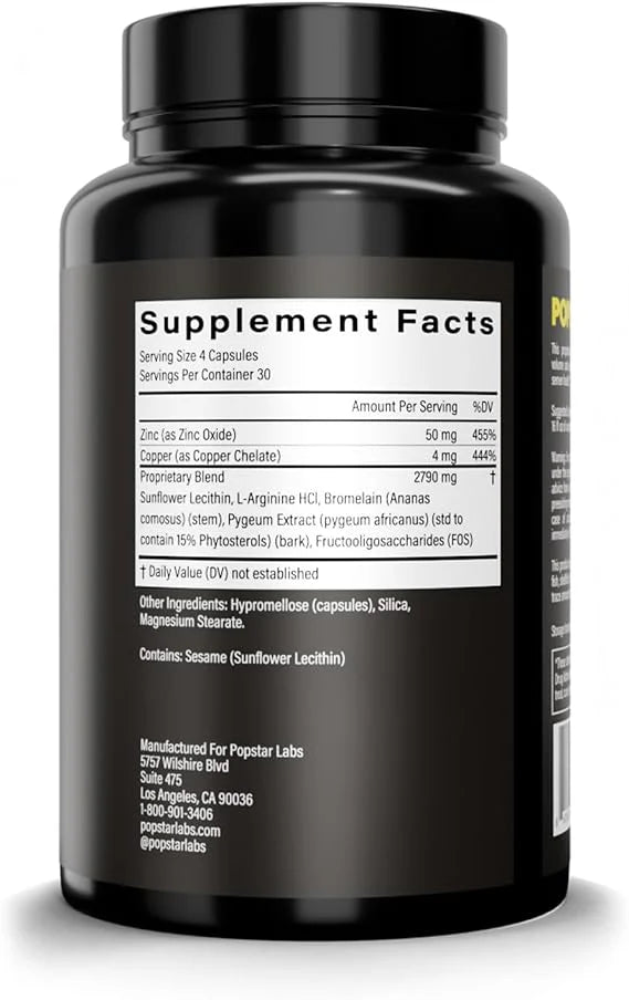 Black supplement bottle with label showing 'Supplement Facts' on a white background