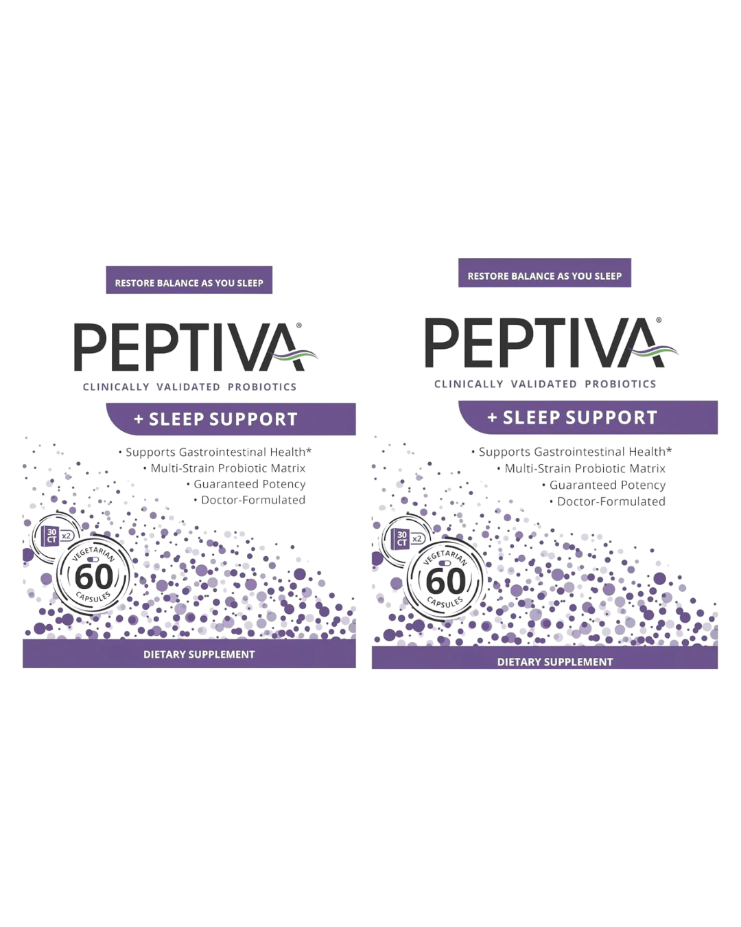 Two packages of Peptiva Sleep Support dietary supplements on a white background