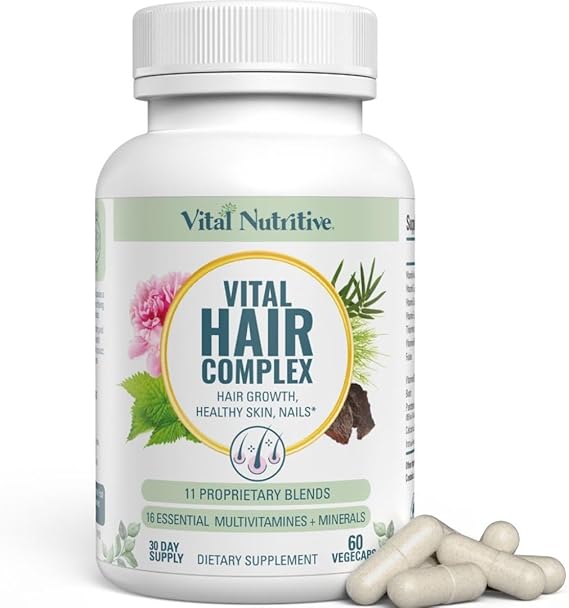 Vital Nutritive Hair Complex supplement bottle with capsules on a white background