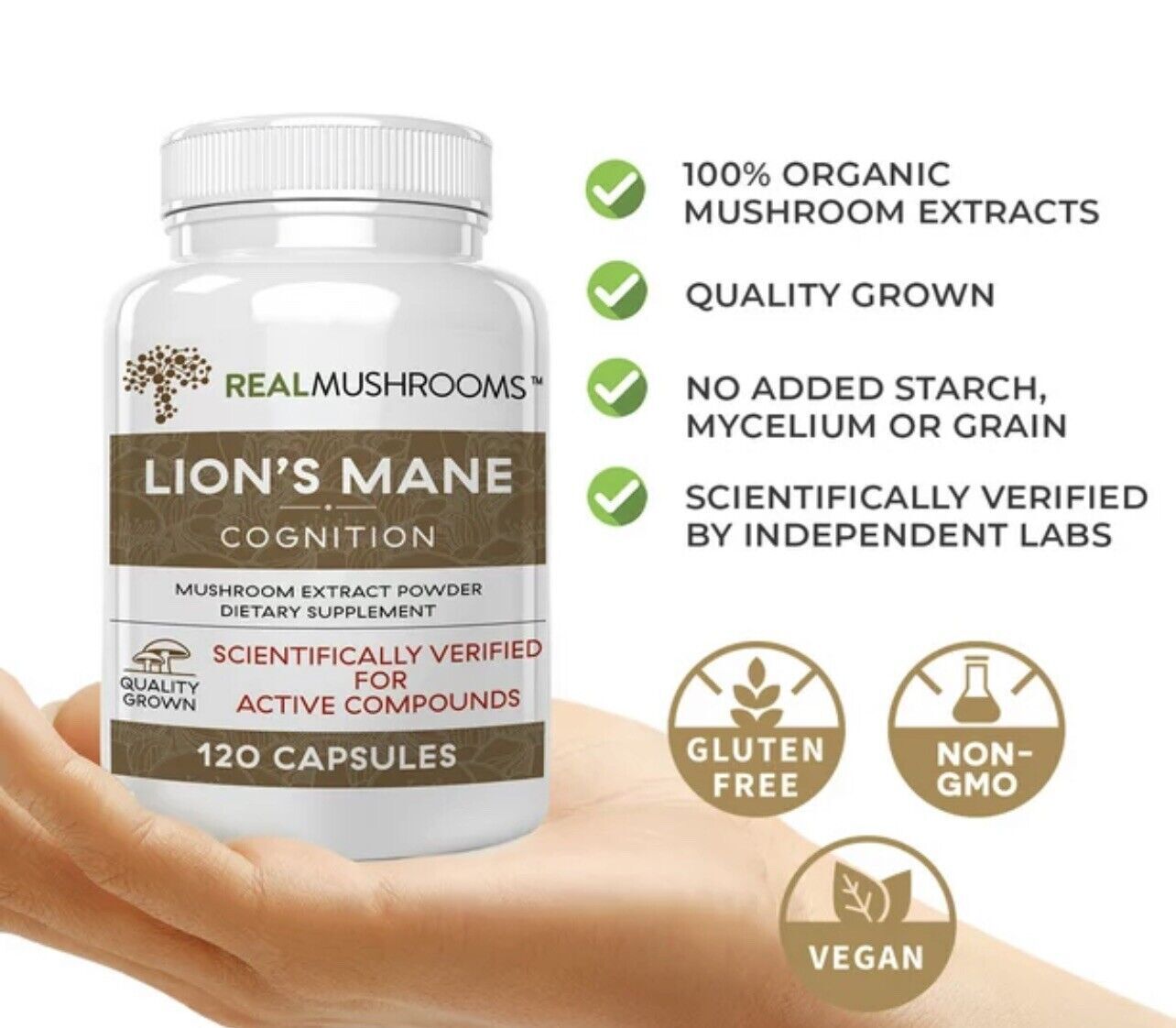 Real Mushrooms Organic Lion’s Mane Mushroom Capsules – 120 Count - Ephyra
