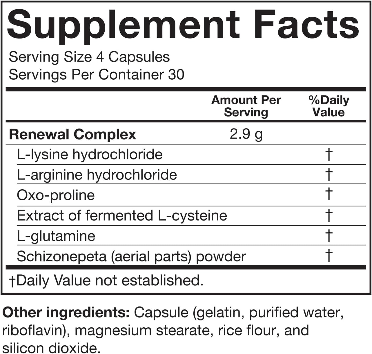Supplement facts label with detailed ingredient list on a white background
