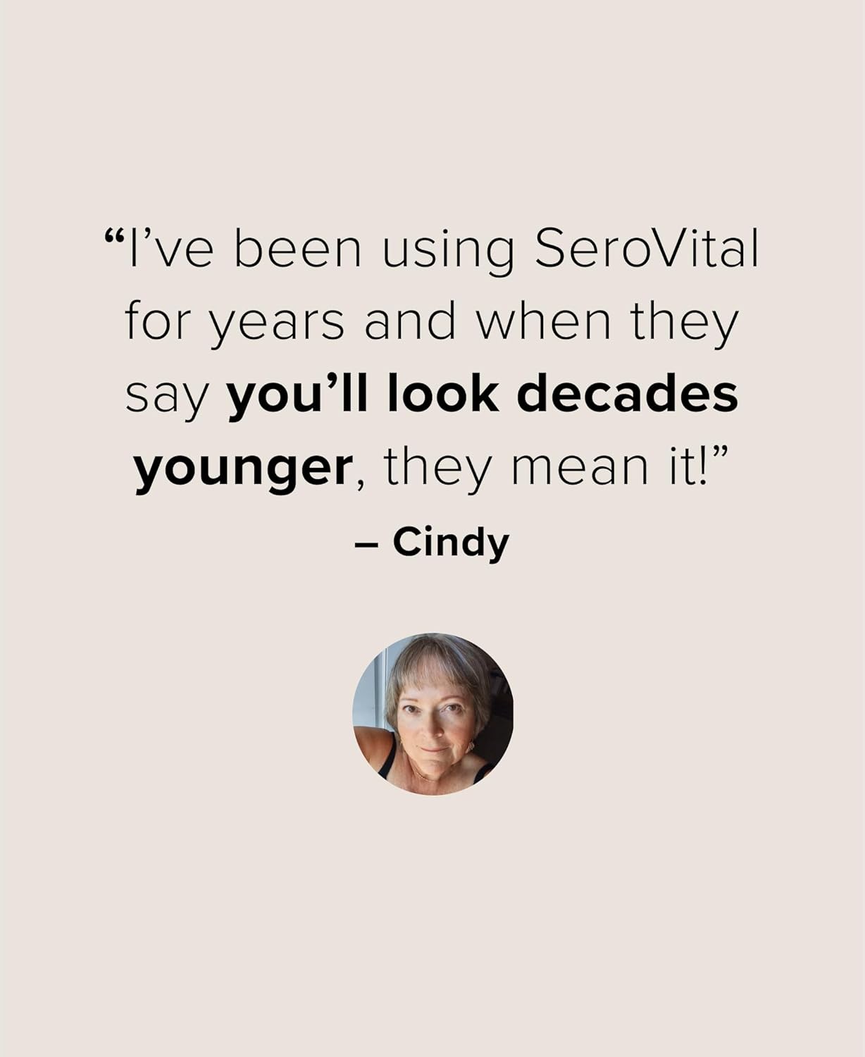 Quote about SeroVital on a light background with a person's face.