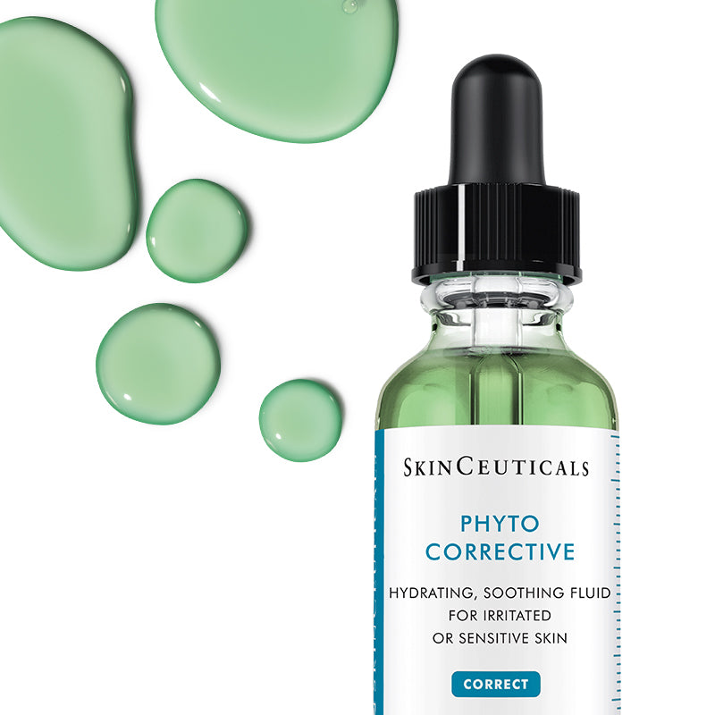SkinCeuticals Phyto Corrective dropper bottle with green liquid on a white background