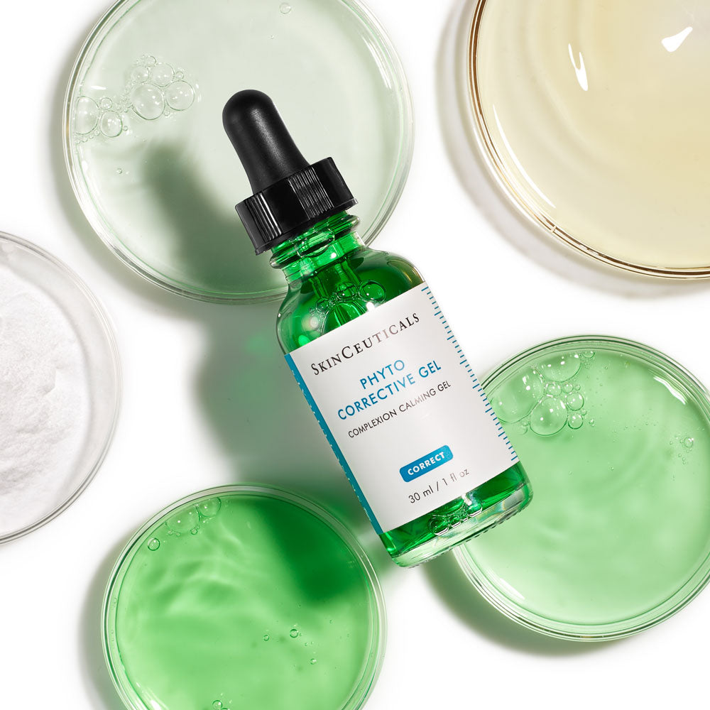 Skinceuticals skincare product with green gel on a white background