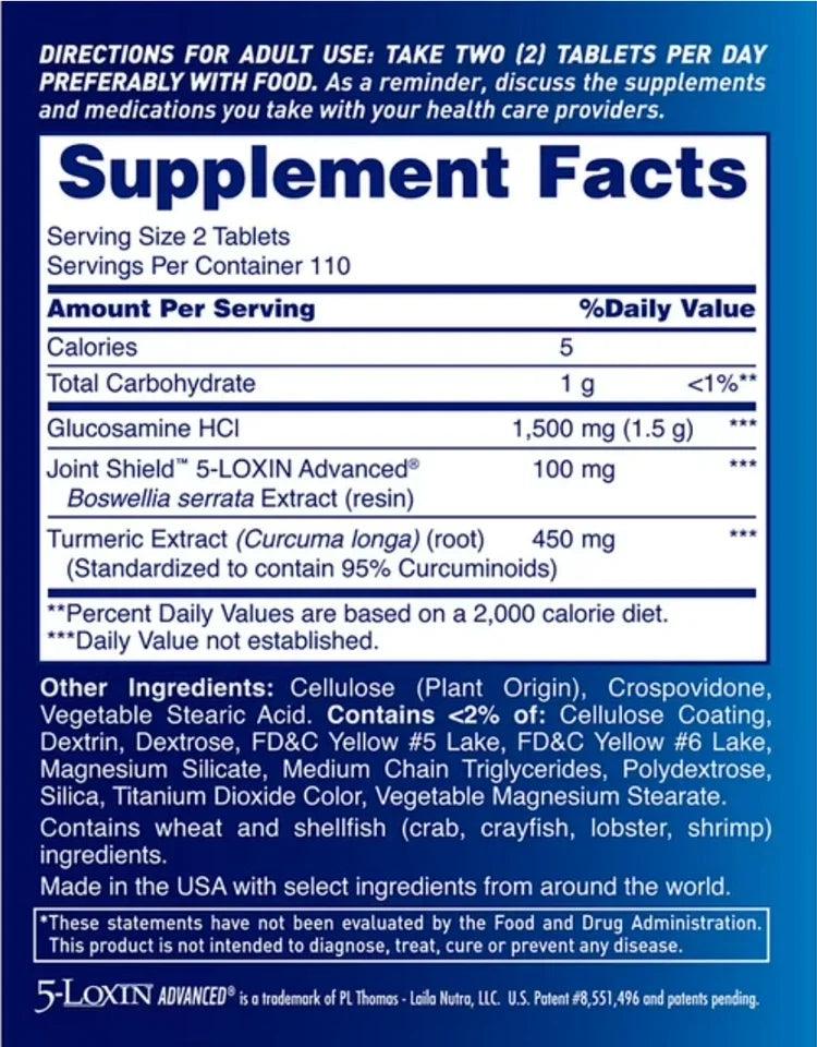 Supplement label with detailed ingredient list and directions for use on a blue background