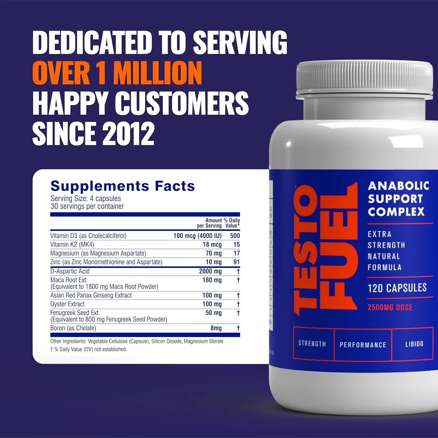 Testo Fuel supplement bottle with label and text on a blue background