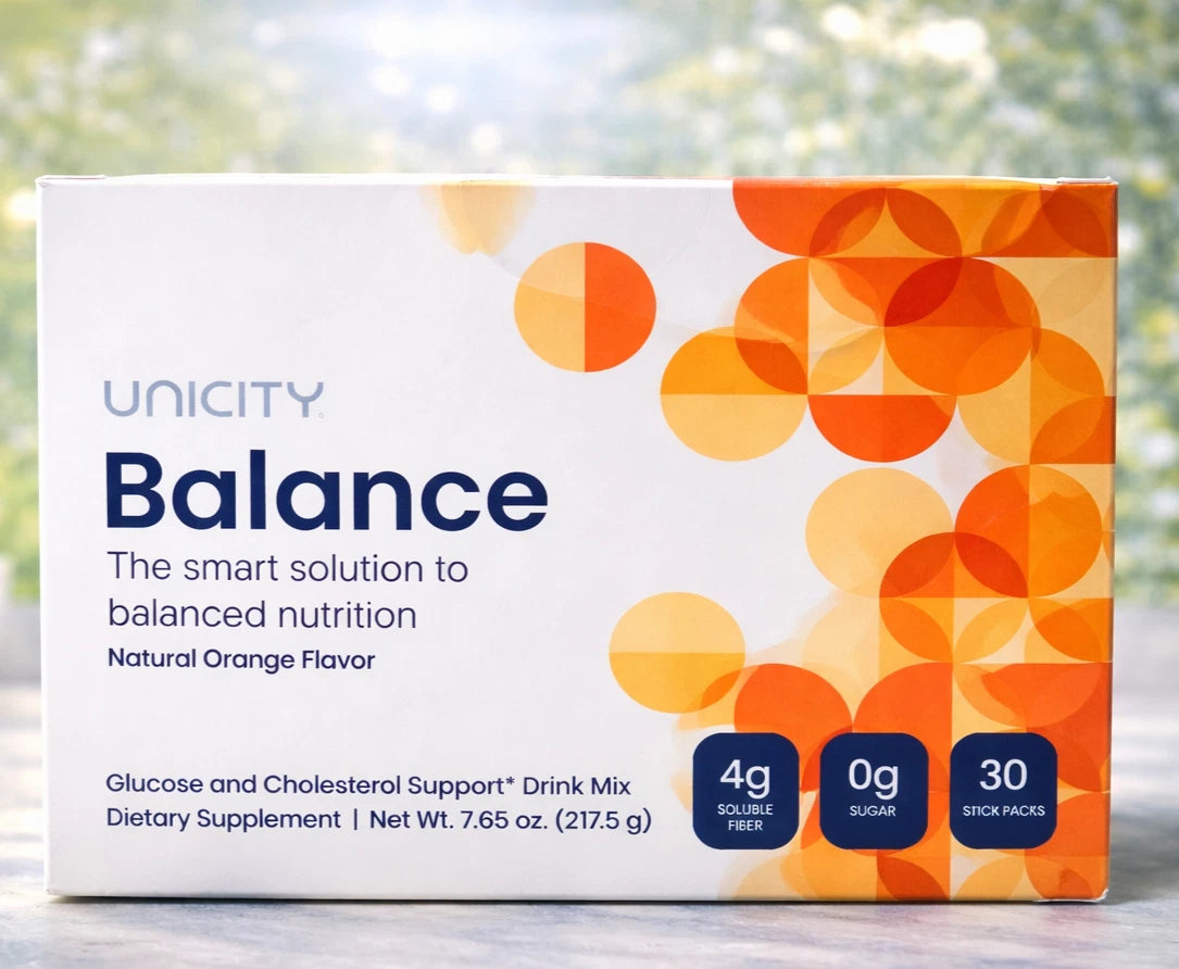 Box of Unicity Balance dietary supplement with orange and white design