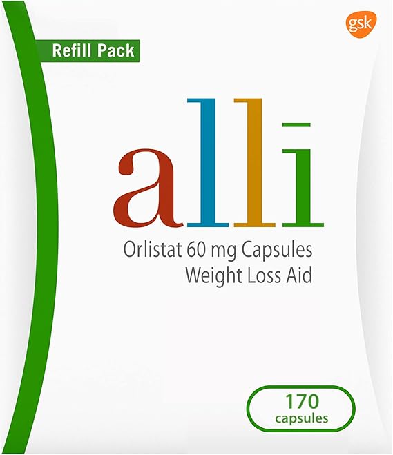 alli weight loss aid refill pack with GSK logo on a white background