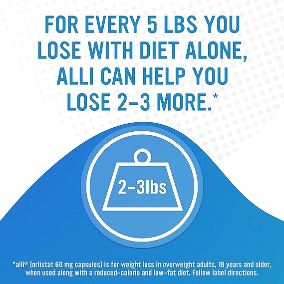 Advertisement for a weight loss supplement with text and a graphic of a weight scale on a blue background.