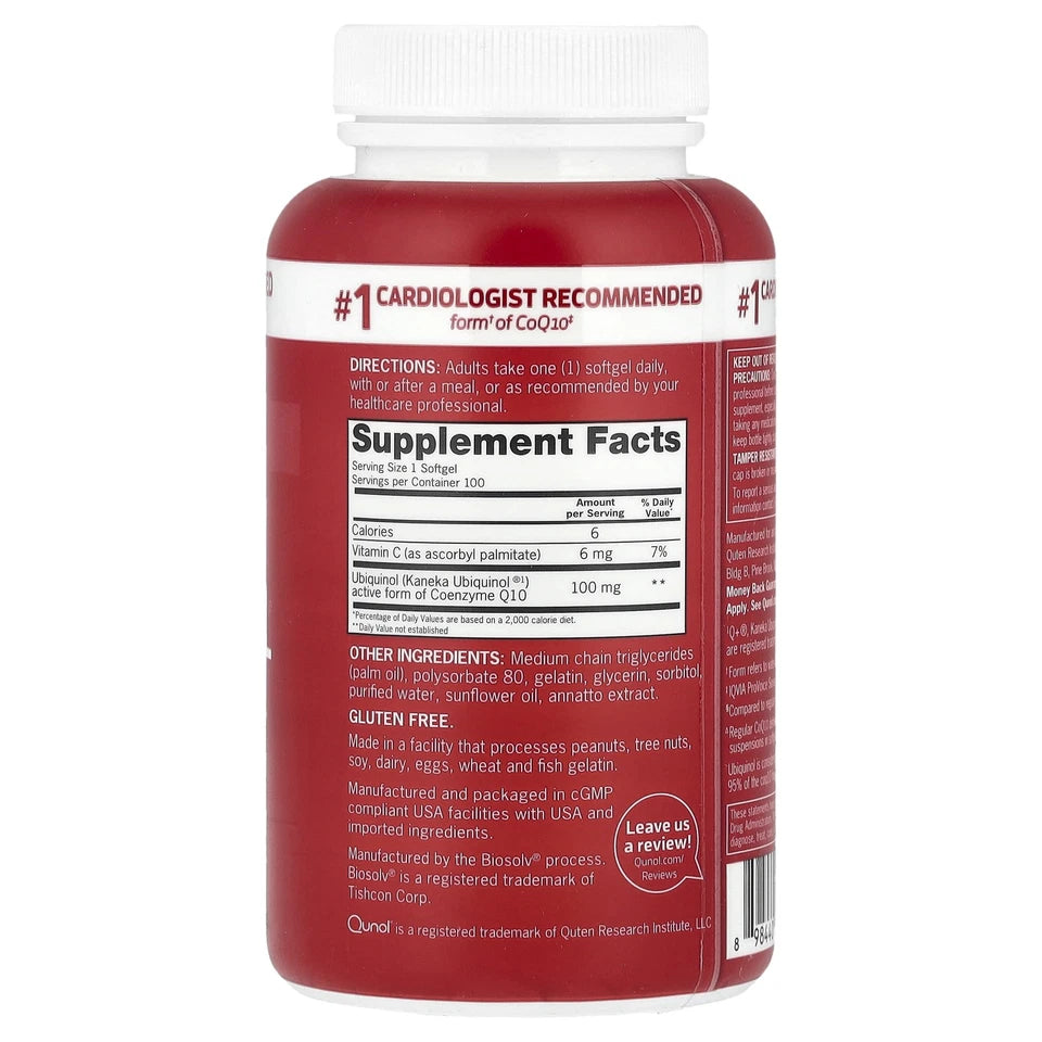 Mega CoQ10 Ubiquinol 100 mg – 100 Softgels for Advanced Heart, Energy & Antioxidant Support