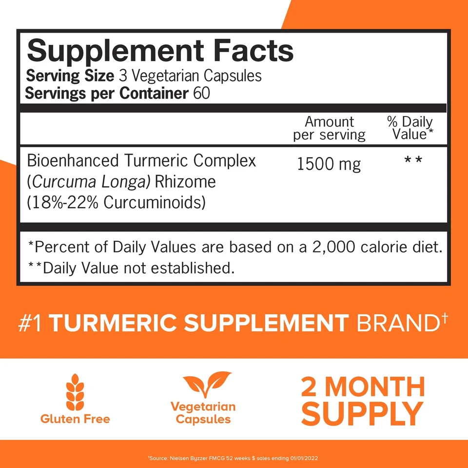 Turmeric Curcumin Capsules by Qunol – Ultra High Absorption 1500 mg for Joint Support & Whole-Body Wellness